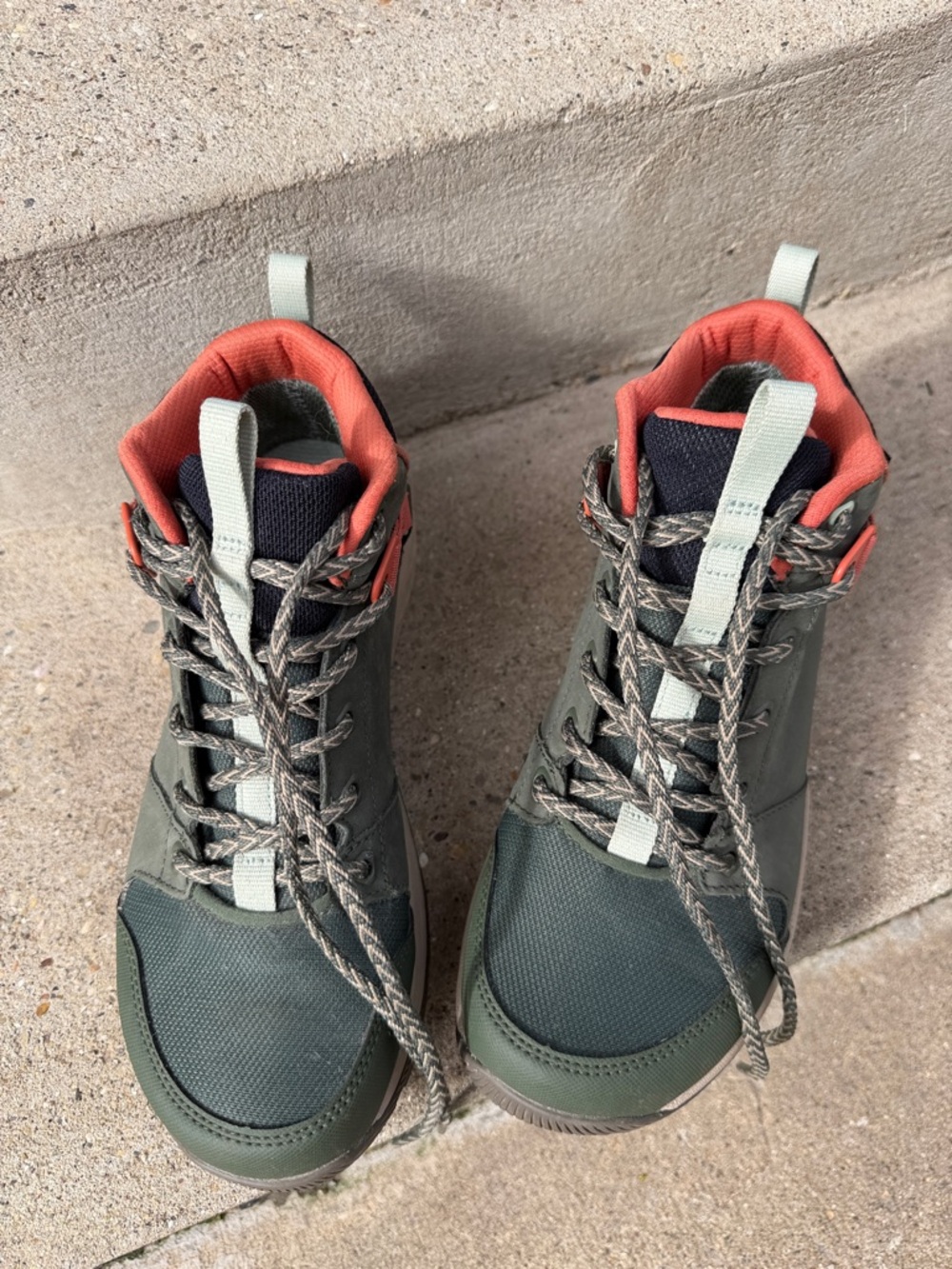 Teva Olive Green Hiking Shoes with Bright Coral Interior